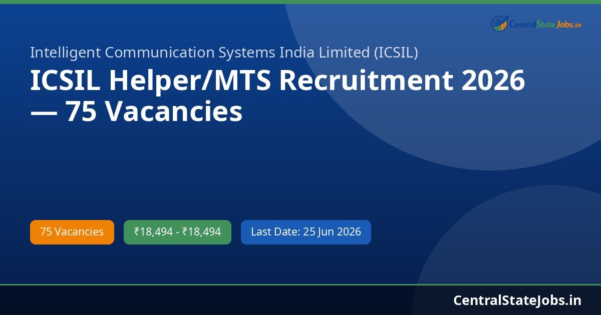 ICSIL Helper/MTS Recruitment 2026 — 75 Vacancies