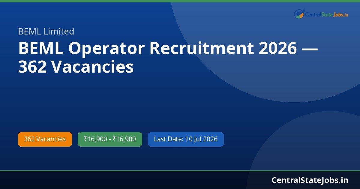 BEML Operator Recruitment 2026 — 362 Vacancies