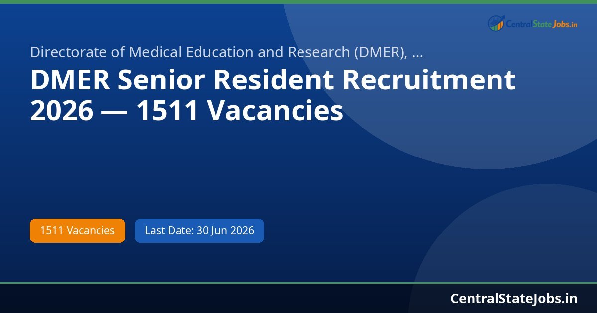 DMER Senior Resident Recruitment 2026 — 1511 Vacancies