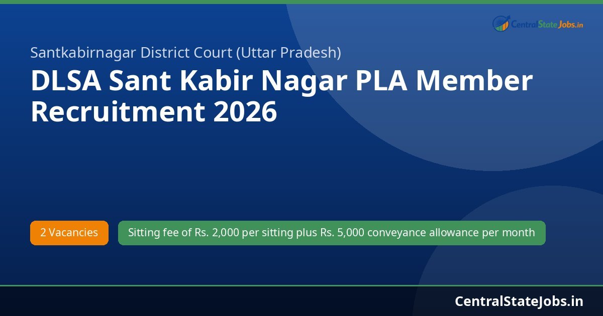 DLSA Sant Kabir Nagar PLA Member Recruitment 2026