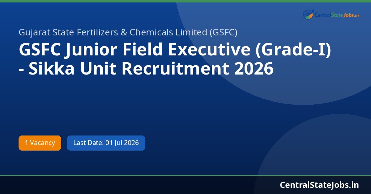 GSFC Junior Field Executive (Grade-I) - Sikka Unit Recruitment 2026
