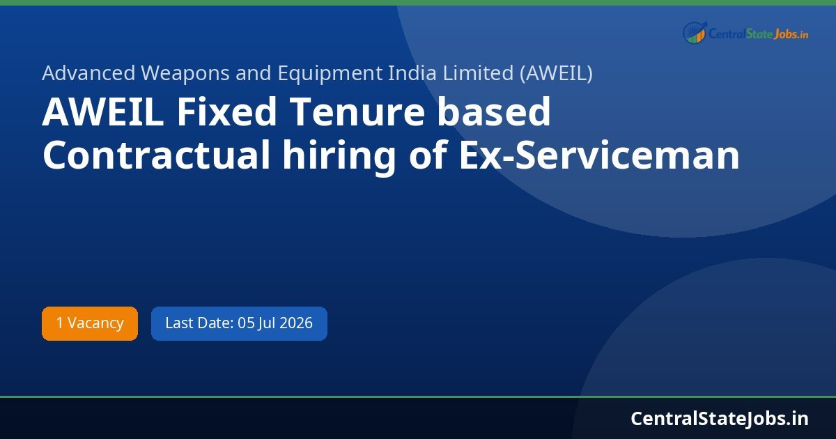 AWEIL Fixed Tenure based Contractual hiring of Ex-Serviceman in Recruitment 2026