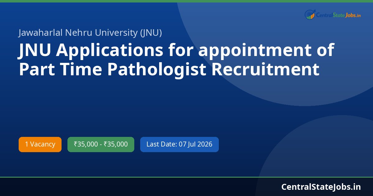 JNU Applications for appointment of Part Time Pathologist Recruitment 2026