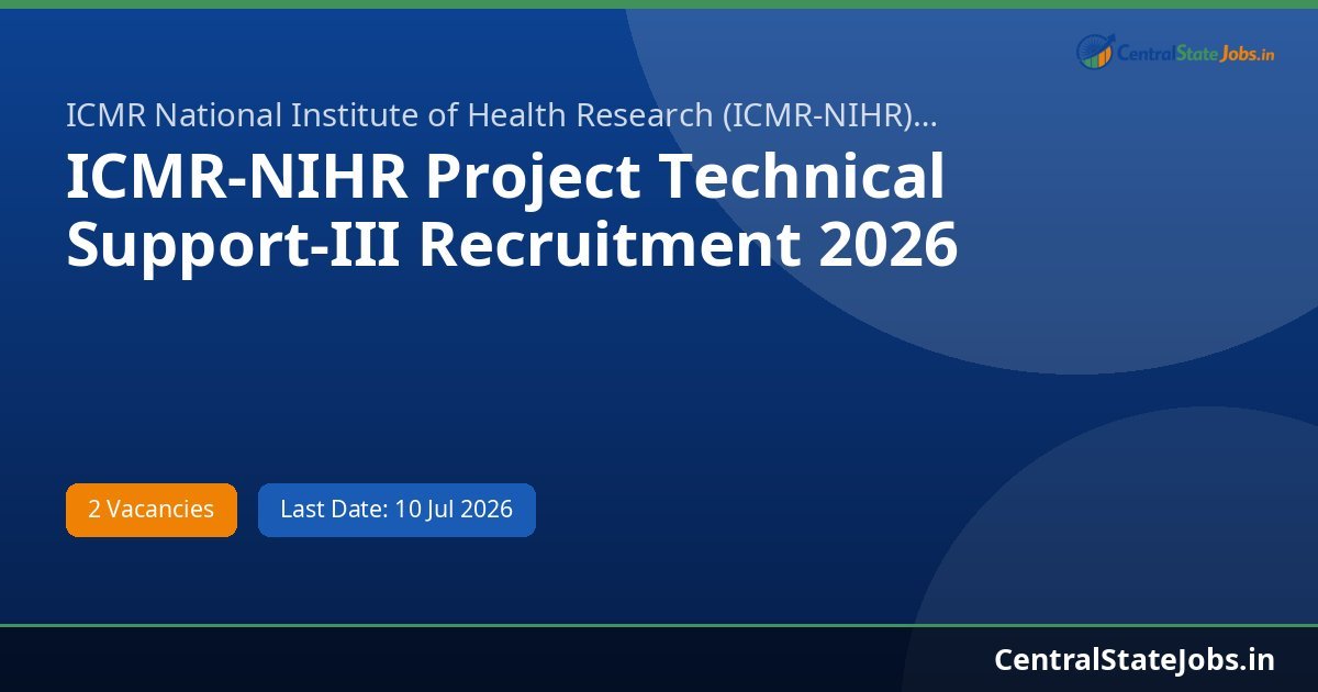 ICMR-NIHR Project Technical Support-III Recruitment 2026