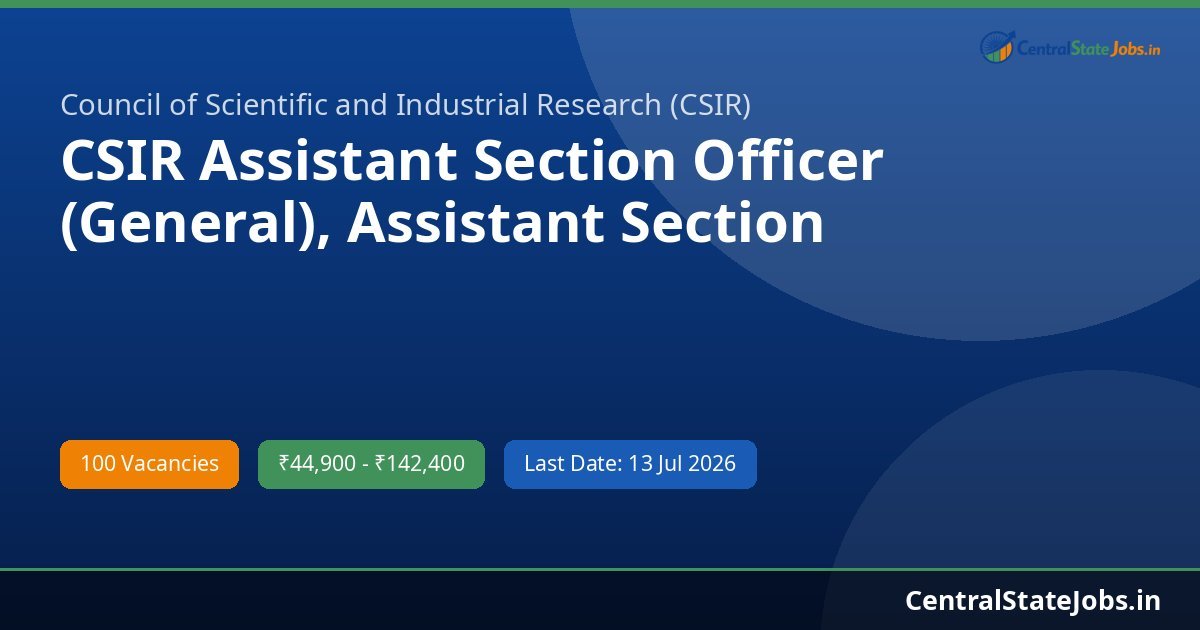 CSIR Assistant Section Officer (General), Assistant Section Recruitment 2026 - 100 Vacancies