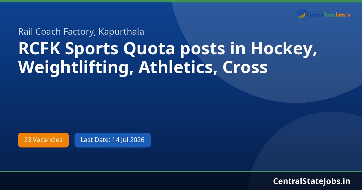 RCFK Sports Quota posts in Hockey, Weightlifting, Athletics, Cross Recruitment 2026