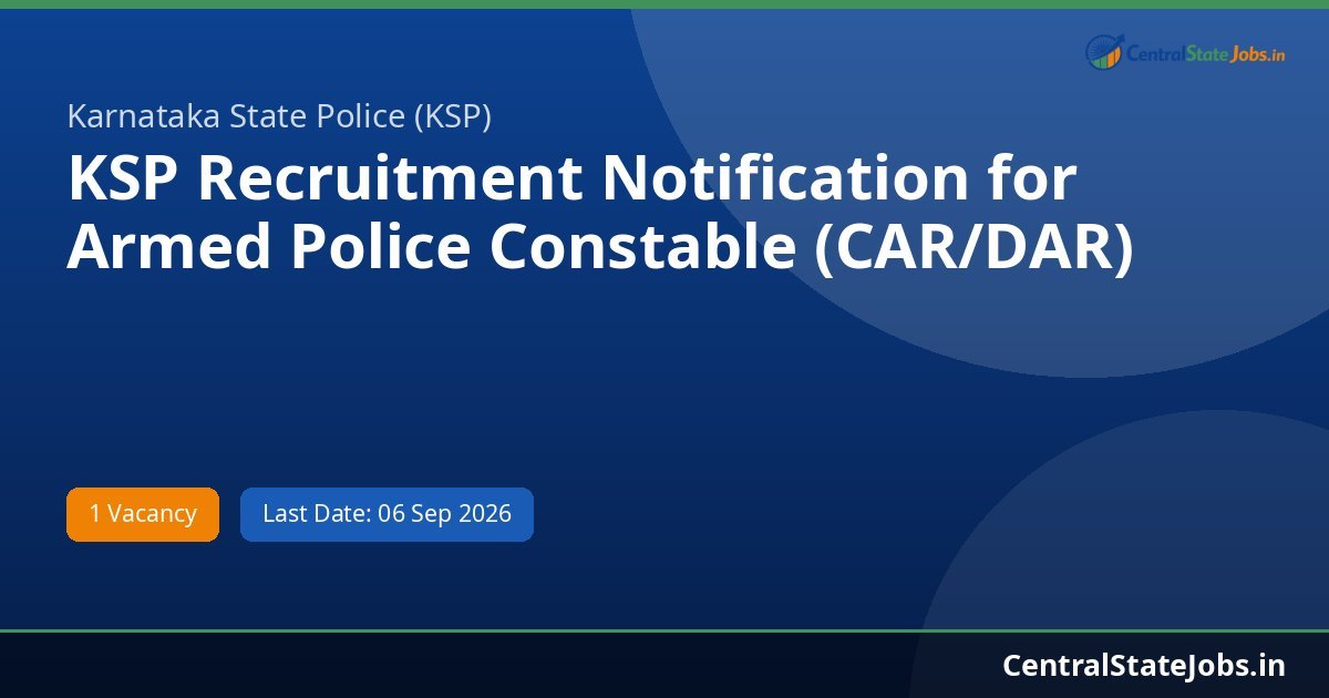 KSP Recruitment Notification for Armed Police Constable (CAR/DAR) Recruitment 2026