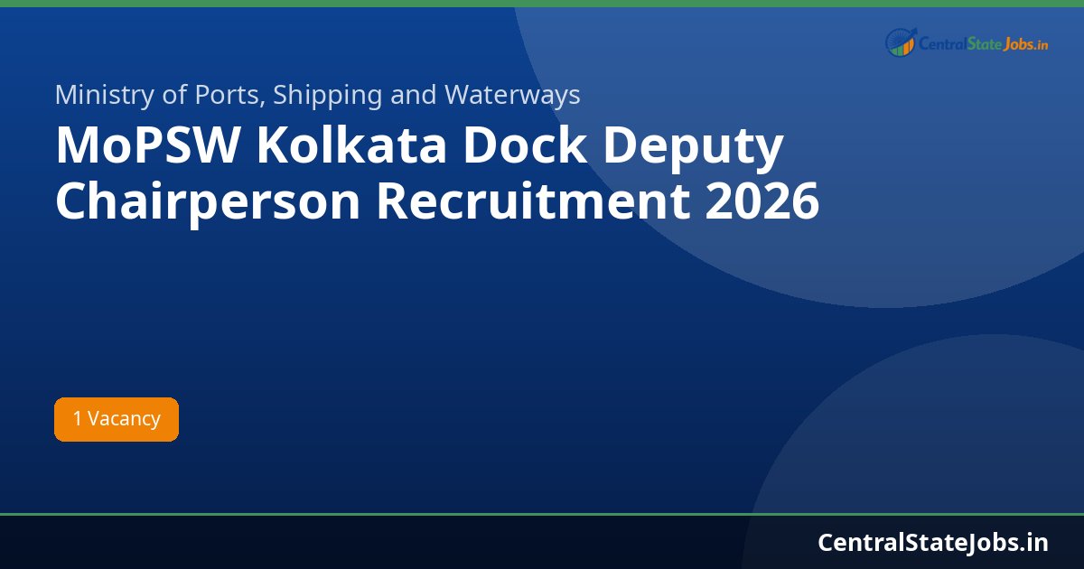 MoPSW Kolkata Dock Deputy Chairperson Recruitment 2026