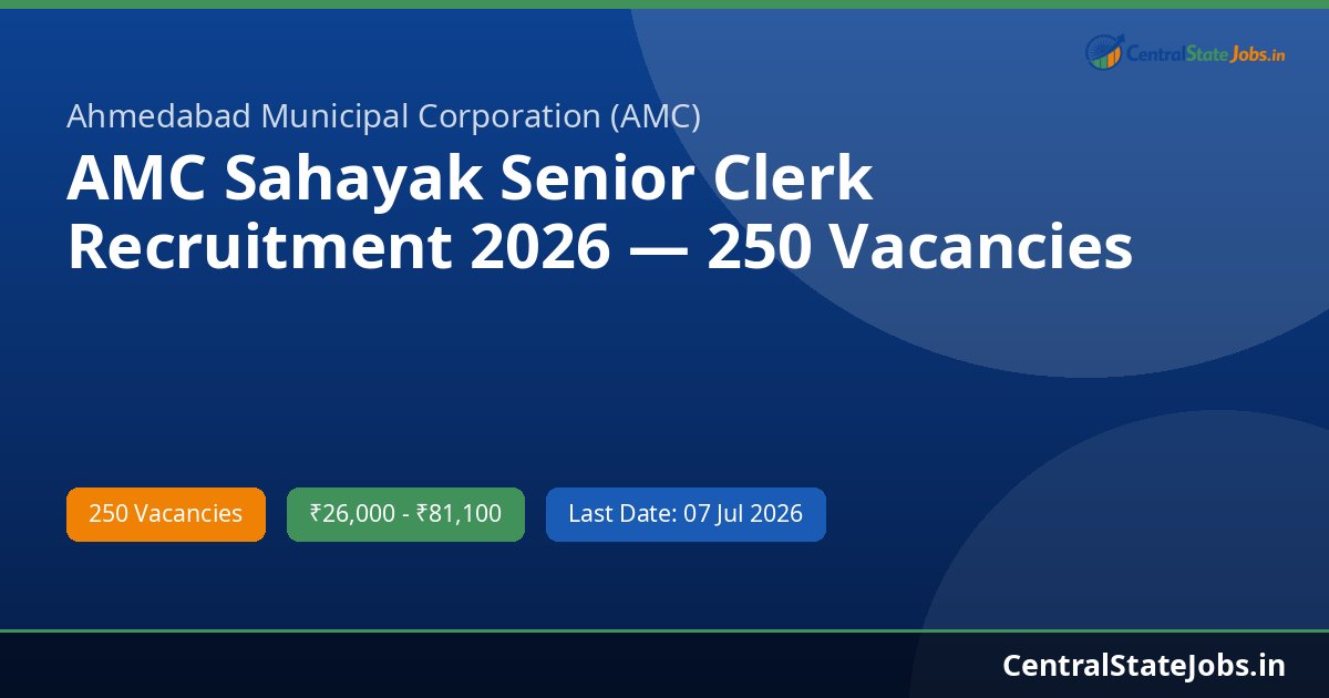 AMC Sahayak Senior Clerk Recruitment 2026 — 250 Vacancies