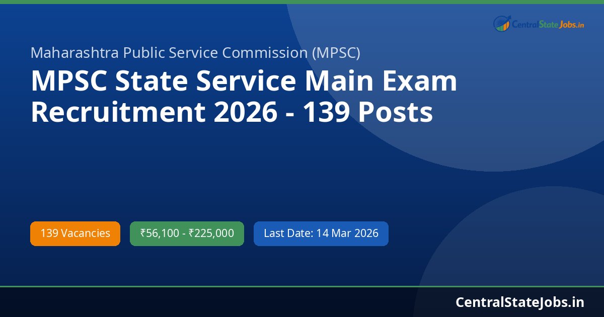 MPSC State Service Main Exam Recruitment 2026 - 139 Posts