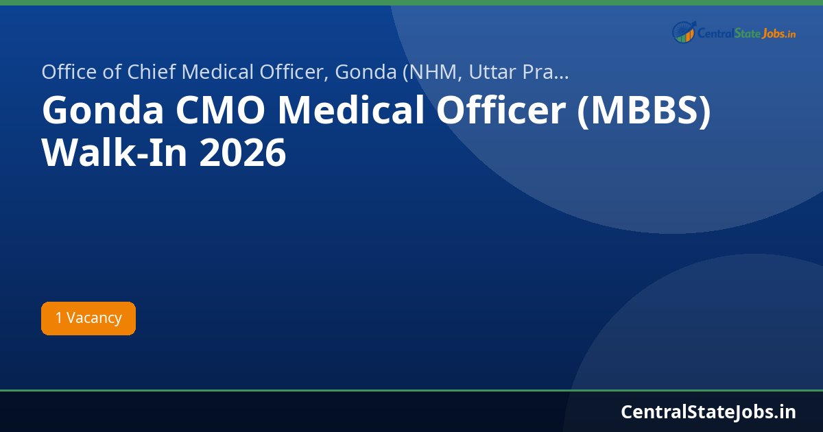 Gonda CMO Medical Officer (MBBS) Walk-In 2026