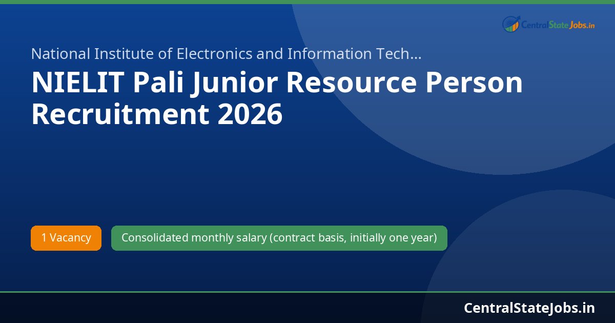 NIELIT Pali Junior Resource Person Recruitment 2026