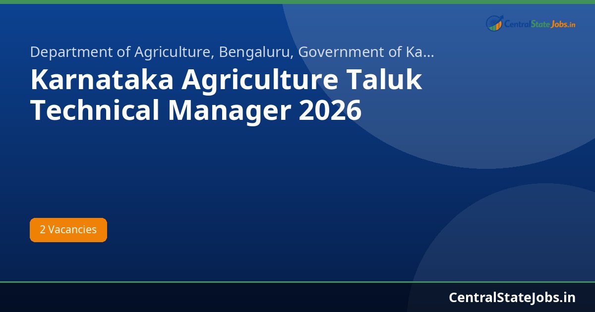 Karnataka Agriculture Taluk Technical Manager 2026