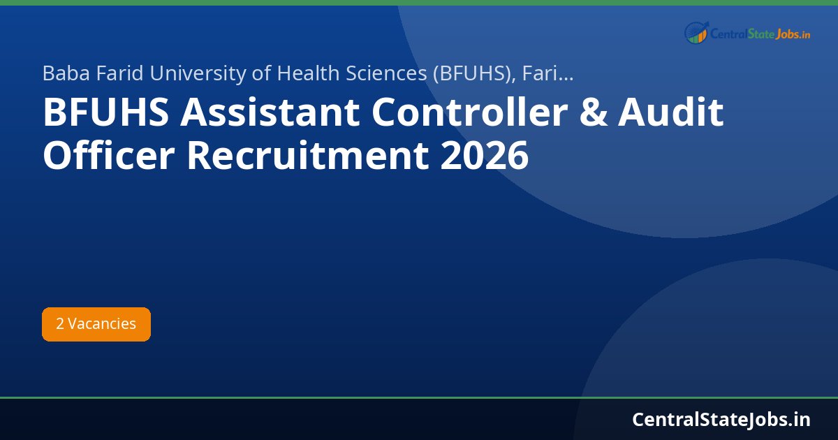 BFUHS Assistant Controller & Audit Officer Recruitment 2026