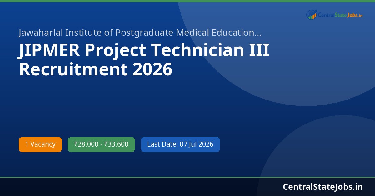 JIPMER Project Technician III Recruitment 2026