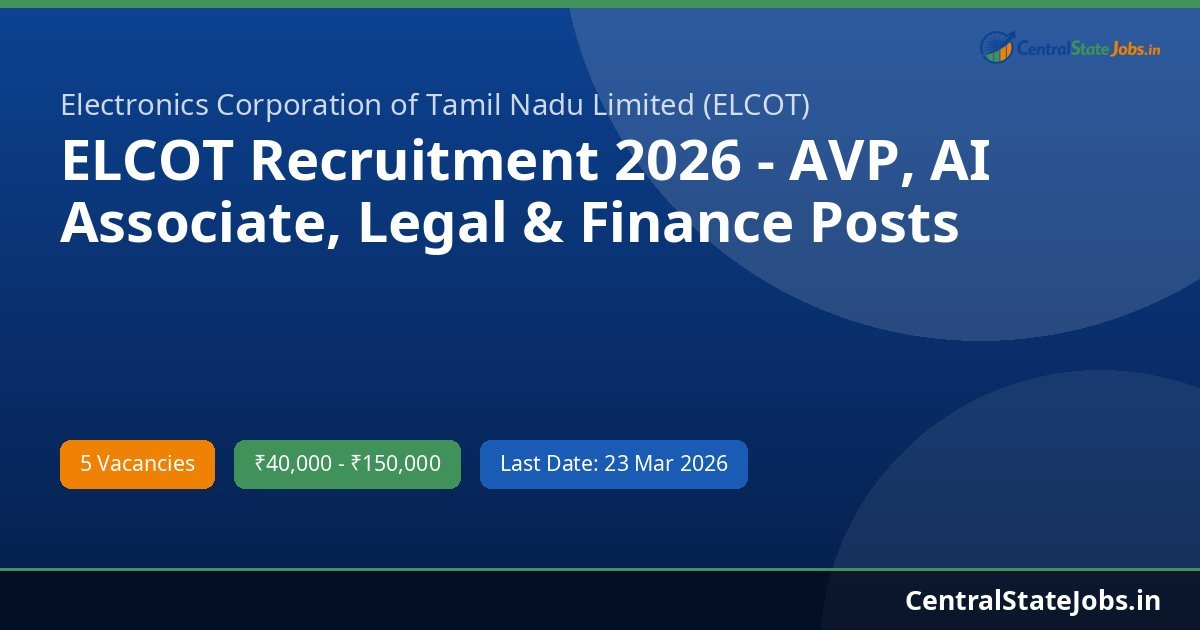 ELCOT Recruitment 2026 - AVP, AI Associate, Legal & Finance Posts