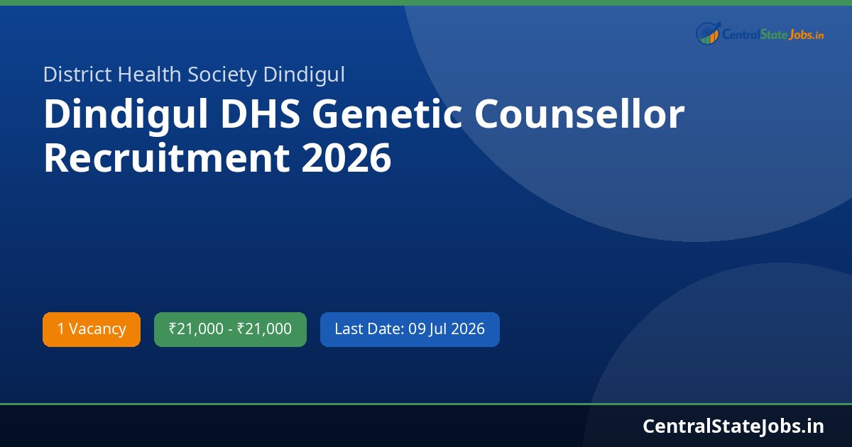 Dindigul DHS Genetic Counsellor Recruitment 2026