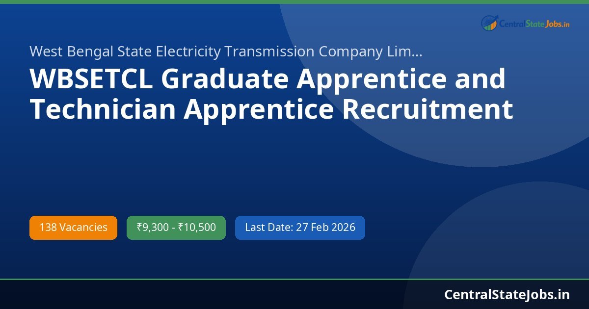 WBSETCL Graduate Apprentice and Technician Apprentice Recruitment 2026