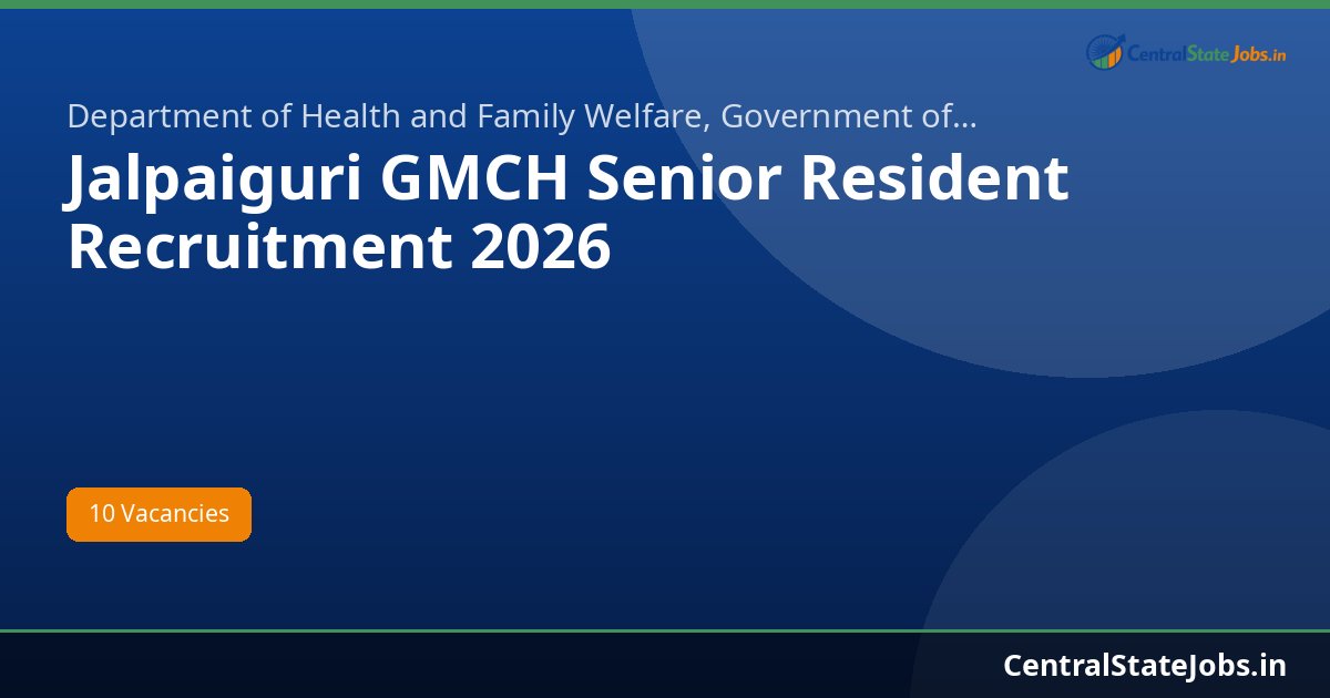 Jalpaiguri GMCH Senior Resident Recruitment 2026