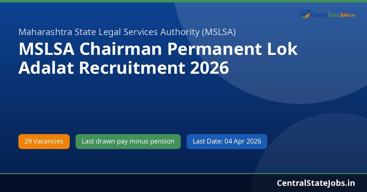 MSLSA Chairman Permanent Lok Adalat Recruitment 2026