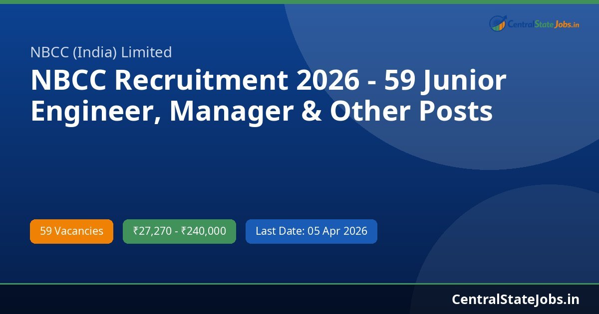 NBCC Recruitment 2026 - 59 Junior Engineer, Manager & Other Posts