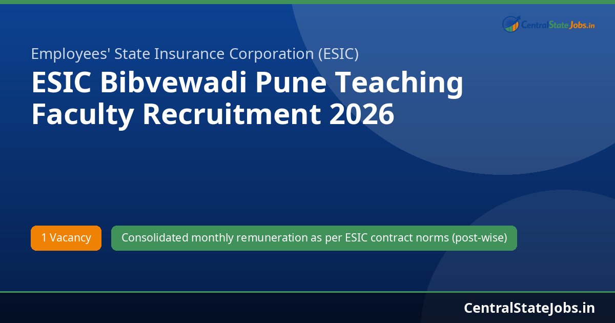 ESIC Bibvewadi Pune Teaching Faculty Recruitment 2026