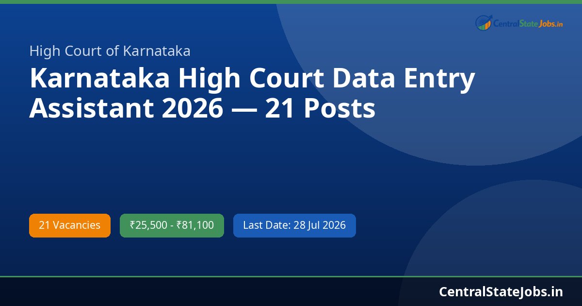 Karnataka High Court Data Entry Assistant 2026 — 21 Posts