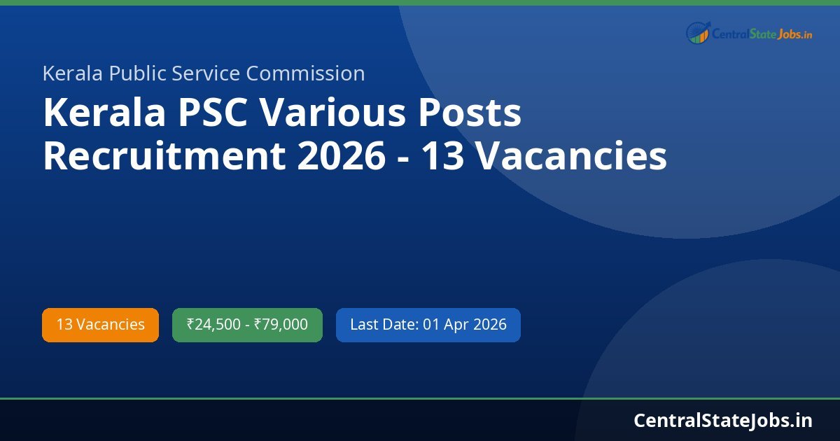 Kerala PSC Various Posts Recruitment 2026 - 13 Vacancies