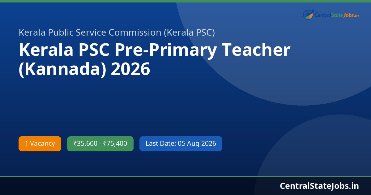 Kerala PSC Pre-Primary Teacher (Kannada) 2026