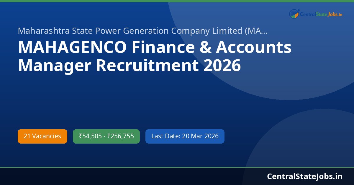 MAHAGENCO Finance & Accounts Manager Recruitment 2026