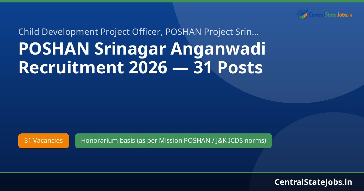 POSHAN Srinagar Anganwadi Recruitment 2026 — 31 Posts