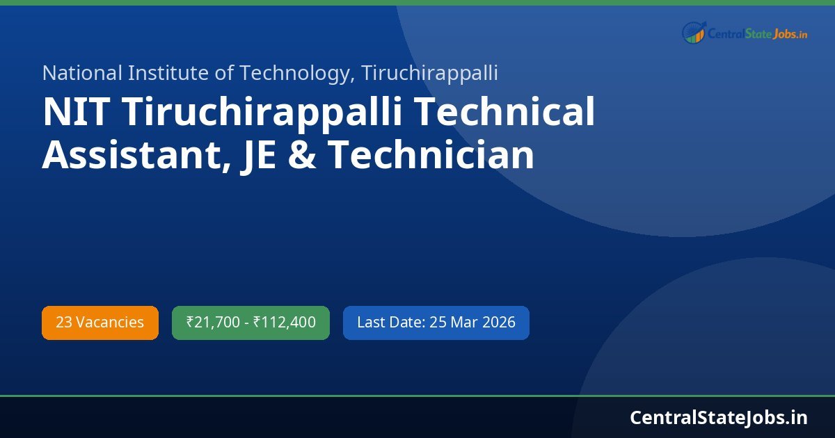 NIT Tiruchirappalli Technical Assistant, JE & Technician Recruitment 2026