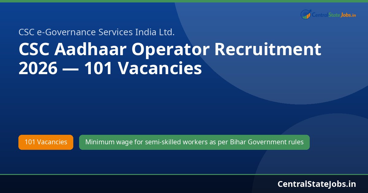 CSC Aadhaar Operator Recruitment 2026 — 101 Vacancies
