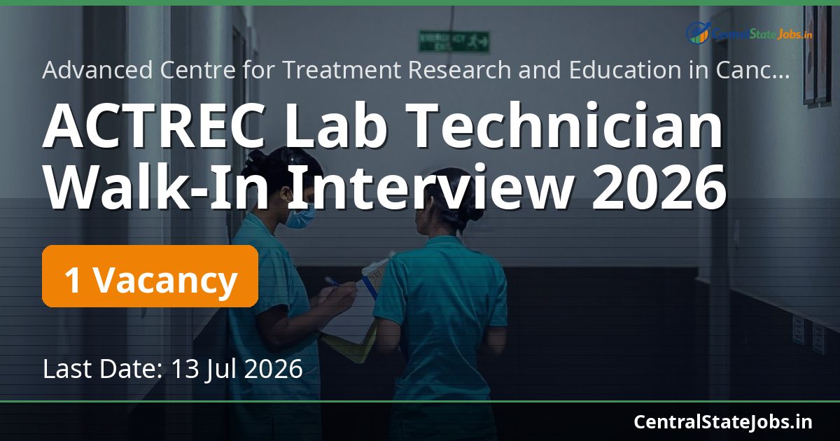 ACTREC Lab Technician Walk-In Interview 2026