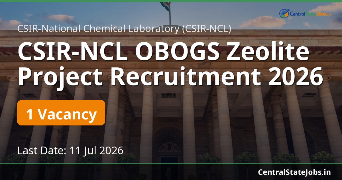 CSIR-NCL OBOGS Zeolite Project Recruitment 2026