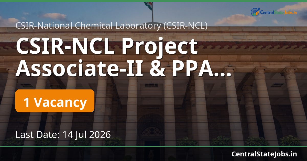 CSIR-NCL Project Associate-II & PPA Recruitment 2026
