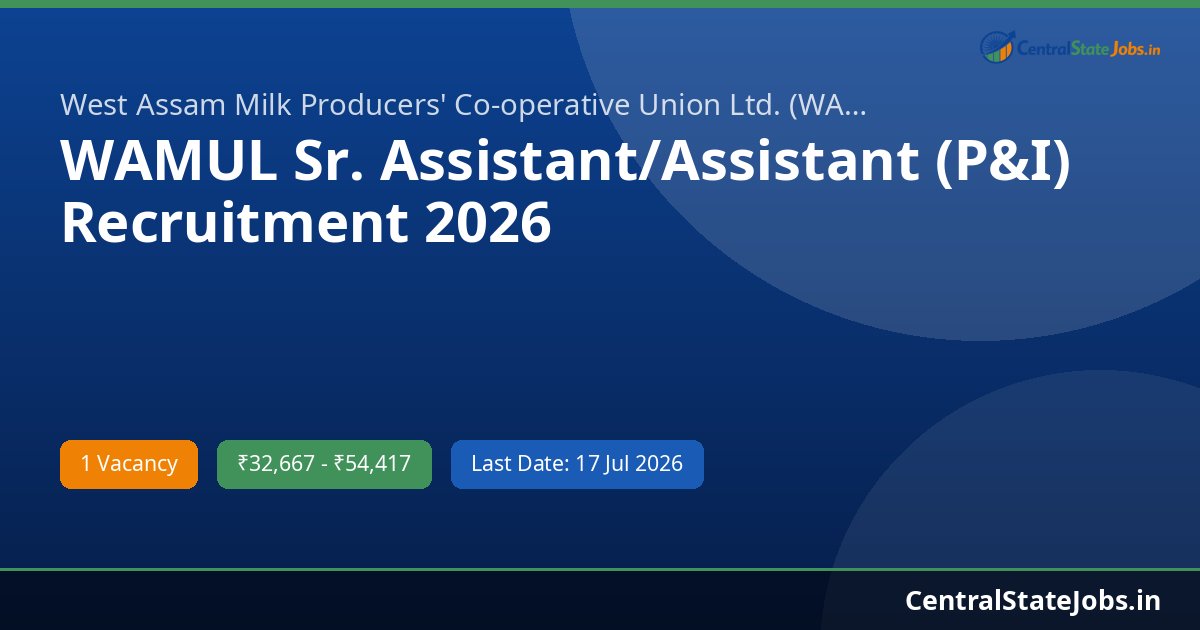 WAMUL Sr. Assistant/Assistant (P&I) Recruitment 2026