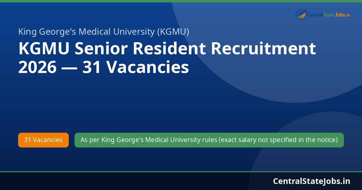 KGMU Senior Resident Recruitment 2026 — 31 Vacancies