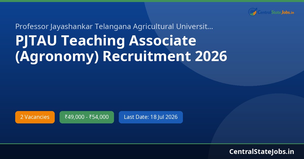 PJTAU Teaching Associate (Agronomy) Recruitment 2026