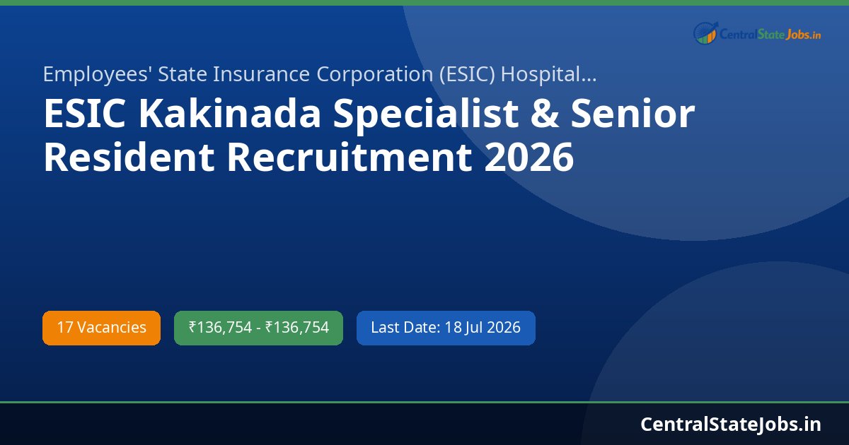 ESIC Kakinada Specialist & Senior Resident Recruitment 2026