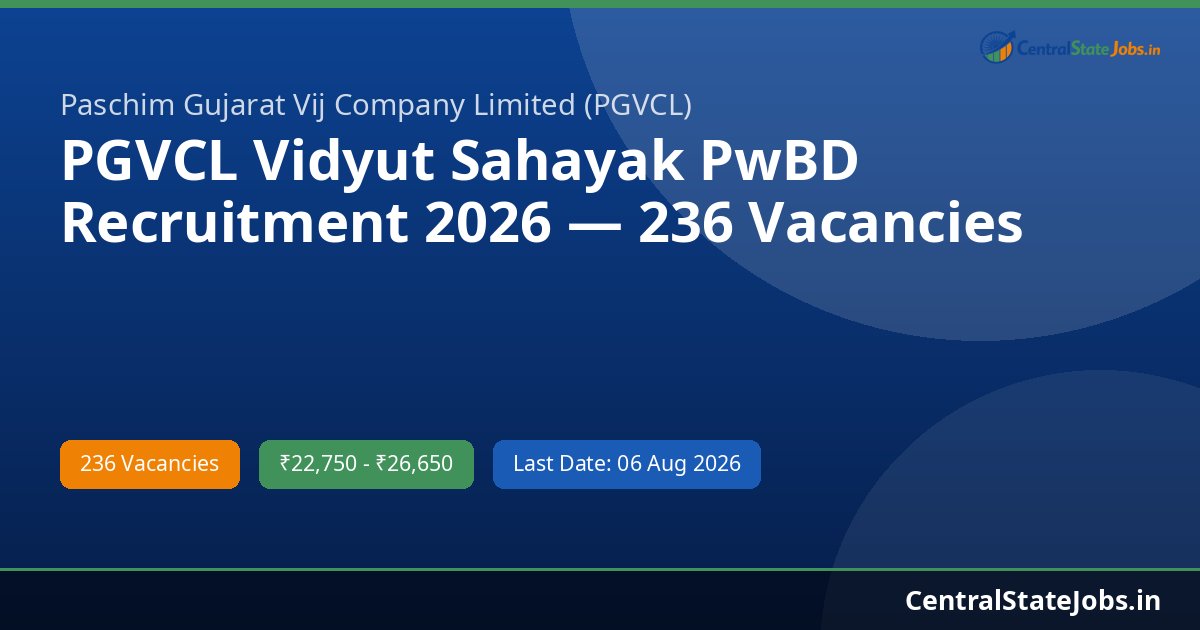 PGVCL Vidyut Sahayak PwBD Recruitment 2026 — 236 Vacancies