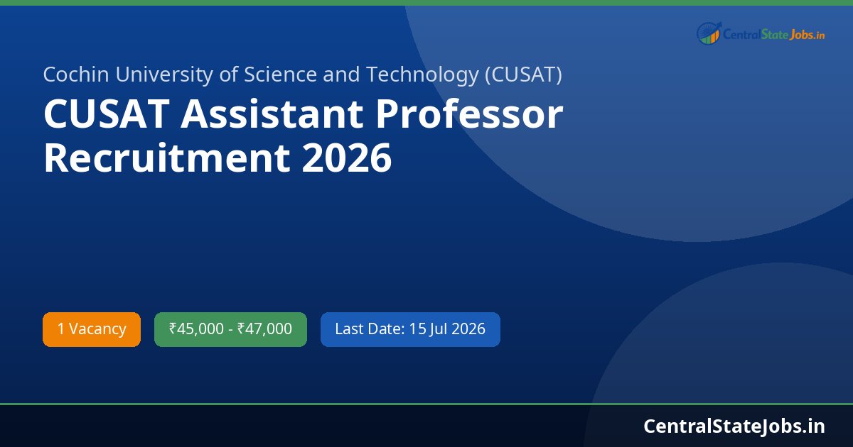 CUSAT Assistant Professor Recruitment 2026