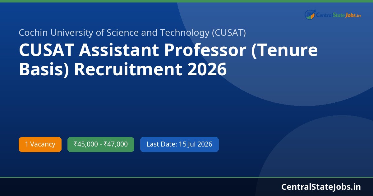 CUSAT Assistant Professor (Tenure Basis) Recruitment 2026