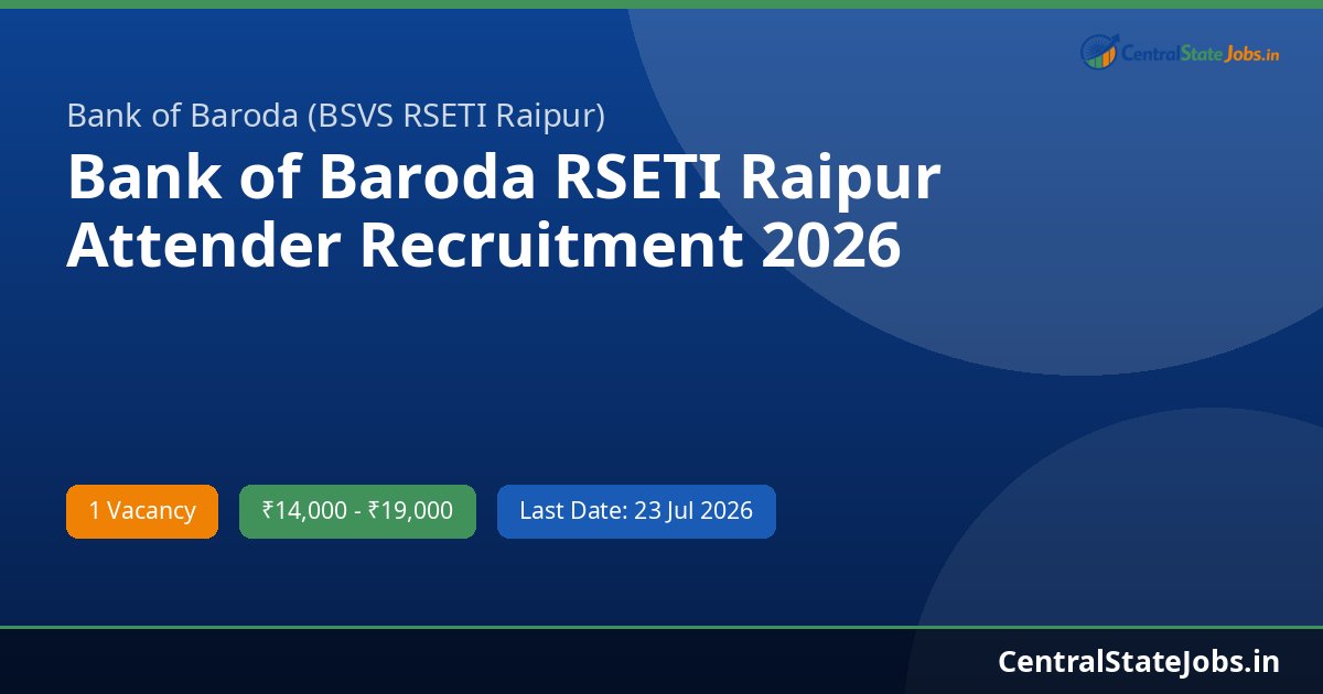 Bank of Baroda RSETI Raipur Attender Recruitment 2026
