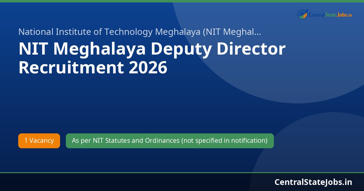 NIT Meghalaya Deputy Director Recruitment 2026