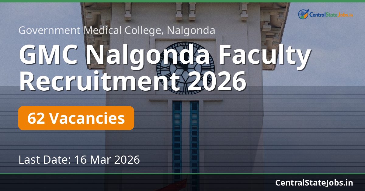 GMC Nalgonda Faculty Recruitment 2026 — 62 Vacancies