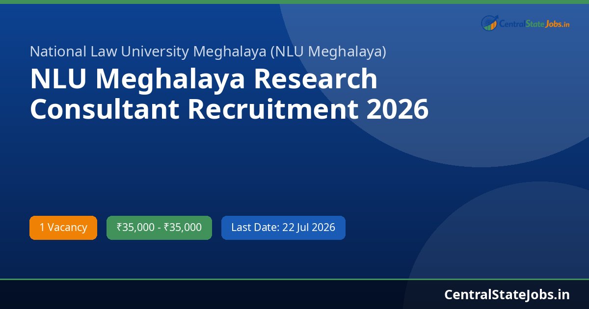 NLU Meghalaya Research Consultant Recruitment 2026