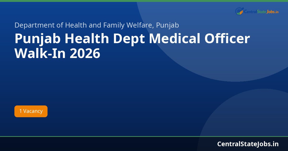 Punjab Health Dept Medical Officer Walk-In 2026