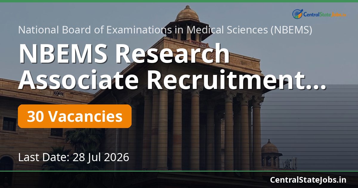 NBEMS Research Associate Recruitment 2026 — 30 Vacancies