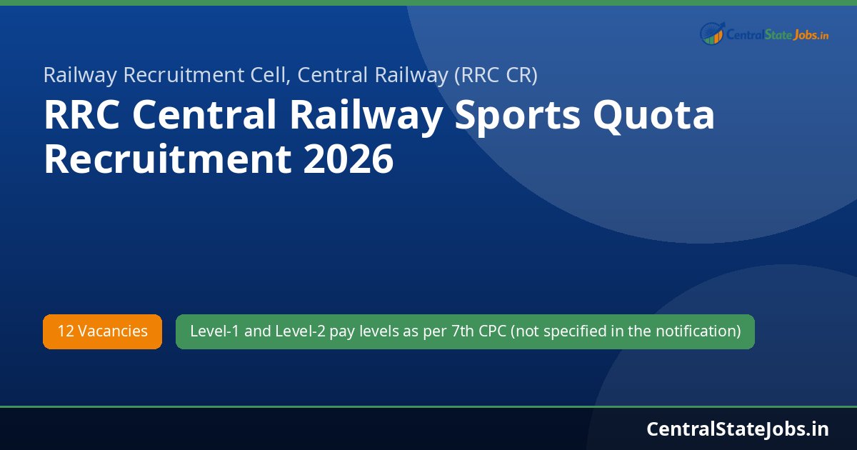 RRC Central Railway Sports Quota Recruitment 2026